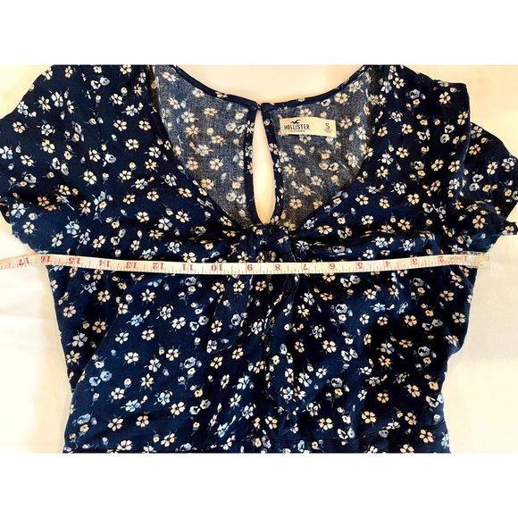 Hollister California Women Ditsy Print Romper Front Knot Back Keyhole Blue SZ S - Picture 7 of 11